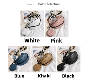 Detail of embossed floral crossbody chest bags in five colors with wide pattern straps
