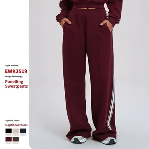 Women Wide Leg Sweatpants Cotton Blend High Waisted Side Stripe Loose Fit Casual Sport Trousers With Pockets