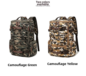 Detailed comparison of two large-capacity tactical camouflage backpacks in green and yellow