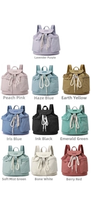 Multi-color nylon backpacks in ten shades with drawstring and buckle closure