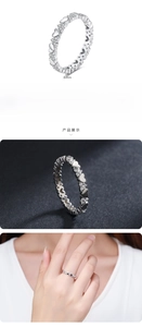 Detailed view of 0.2cm heart shaped S925 sterling silver ring with pavé cubic zirconia