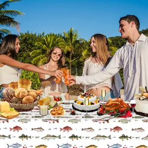 Disposable PE tablecloth with realistic fish print for fishing theme outdoor party decor