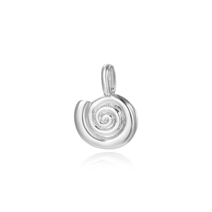Macro shot of silver spiral seashell pendant for DIY jewelry making with smooth finish