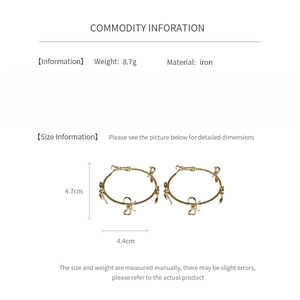 Detailed technical specification sheet showing 4.7cm gold bow hoop earrings with 8.7g weight