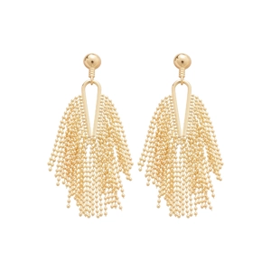 French vintage golden fringe tassel earrings with shimmering metal beads in waterfall style