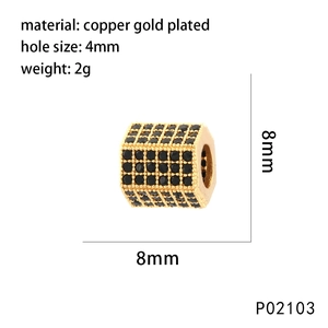 Gold plated 8mm cube bead with black zircon pavé for DIY necklace making projects