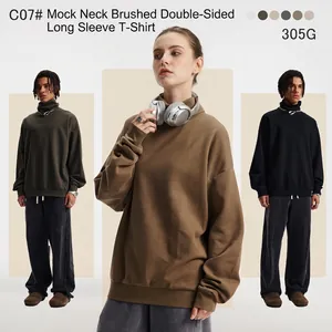 T-shirt da uomo a collo alto a maniche lunghe in tessuto spazzolato da 305g