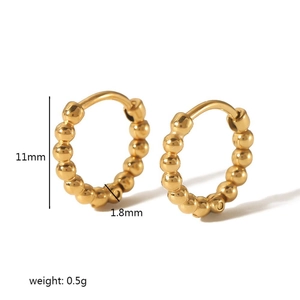 French vintage style 18K gold stainless steel bead hoop earrings with 11mm diameter size detail