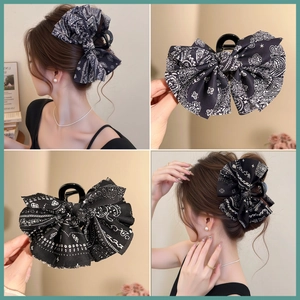 Molletta Per Capelli Con Fiocco Grande Tessuto Stampa Paisley Elegante Fermaglio Per Donne Stile Vintage Accessorio