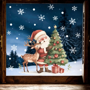 Christmas window decals with Santa Claus, reindeer and snowflakes for festive glass decoration