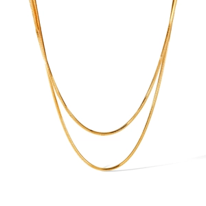 Elegant 18K gold-plated stainless steel double-layered snake chain necklace for women