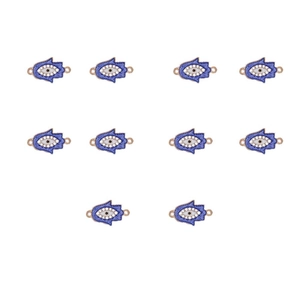 Detail showing 10 blue Hamsa Hand charms with evil eye centers and gold-plated frames