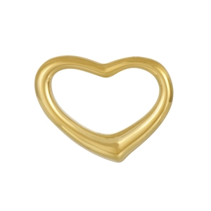 Detailed close-up of a hollow heart-shaped gold titanium steel pendant with a polished finish