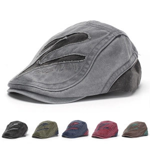 Vintage Washed Cotton Flat Cap For Men Letter Embroidery Patchwork Ivy Gatsby Hat British Retro Adjustable Sun Protection Beret