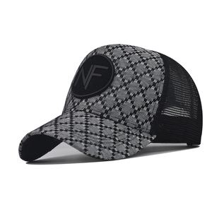 Plaid NF logo baseball cap with breathable mesh back and gray checkerboard visor pattern