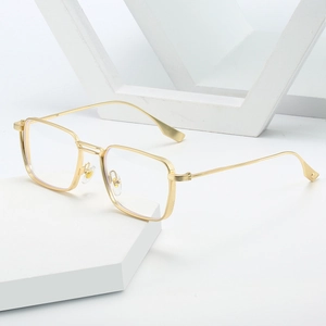 Classic gold square metal eyeglasses frame with vintage minimalist textured finish
