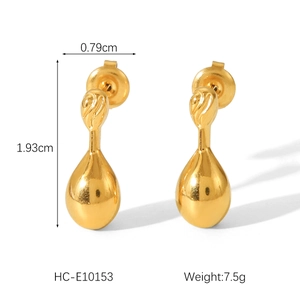 Detailed view of 18K gold teardrop earrings showing 1.93cm height and 0.79cm width