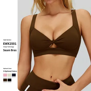 Reggiseno Sportivo da Donna con Nodo Frontale e Intaglio in Nylon Elastan Imbottito Senza Ferretto Top Yoga Palestra