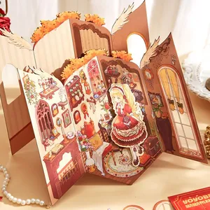 3D folding dollhouse stickers with Victorian vintage girl and papercraft scenery