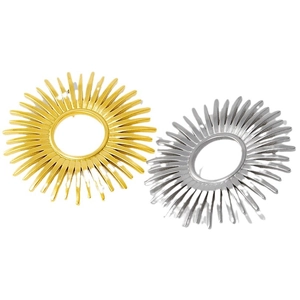 Radial 304 stainless steel stud earrings in gold and silver finish on white background