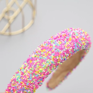 Sparkly macaron candy sprinkle headband with colorful glitter 3D texture for women