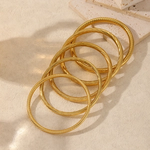 Minimalist Stainless Steel Bangle Bracelet For Women 18K Gold Plated Threaded Twisted Mesh Texture Fashion Jewelry