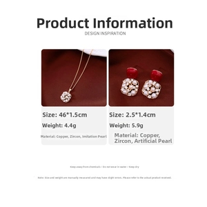 Detailed size chart for 18k gold plated pearl pendant necklace and earrings jewelry set