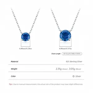 MODIAN 925 sterling silver necklace featuring round blue rose-cut sparkling crystal pendant