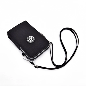 Mini sac à bandoulière noir en nylon avec double fermeture éclair et sangle réglable