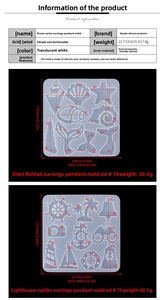 Detailed view of silicone resin molds for ocean theme earrings and pendants with dimensions
