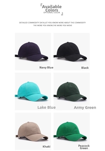 Selection of multi-color cotton baseball caps featuring navy, black, and khaki colorways