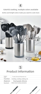 Detailed close-up of 12-piece silicone kitchen utensil set with stainless steel handles