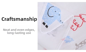 Close-up of durable overlock edge stitching on a soft cotton baby swaddle blanket