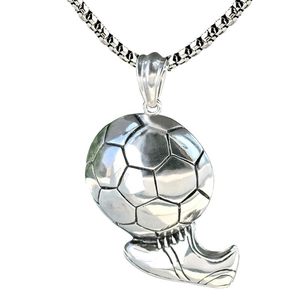 Silver football and soccer cleat pendant necklace with robust box chain for men