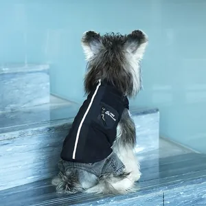 Nordic style pet vest and denim pants set with reflective strips for small dogs