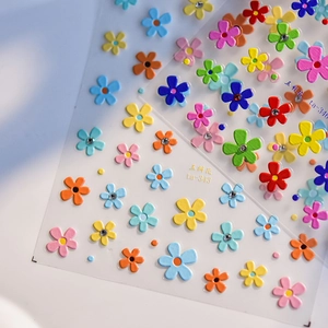 Colorful five-petal flower nail stickers with crystal rhinestones in multiple bright colors