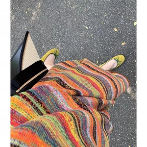 Abito Maxi In Maglia A Righe Colorate Scollo A V Spalline Sottili Vestibilità Aderente Sexy Estate Spiaggia Lungo Donna