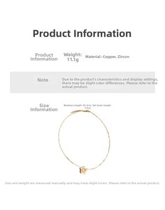 Detail showing dimensions of gold-plated flower necklace with cubic zirconia and chain length