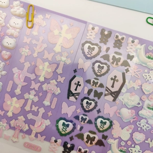 Cute gothic 3D laser stickers set with bear, heart and butterfly patterns for scrapbooking
