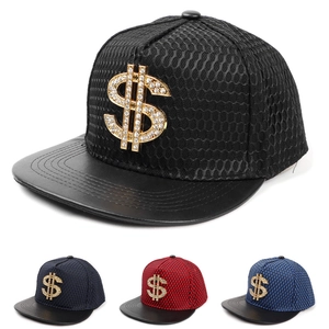 Flat Brim Baseball Cap Mesh Breathable Rhinestone Dollar Sign Hip Hop Snapback Hat For Men Women Punk Streetwear