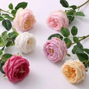 Top view of premium artificial Austin roses in six assorted colors with realistic petals