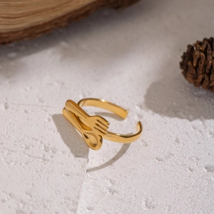 Creative golden fork and spoon open ring made of durable stainless steel for women