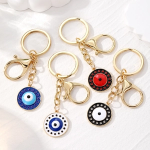 Vintage Alloy Evil Eye Keychain Rhinestone Inlaid Resin Pendant Gold Silver Electroplated Bag Charm For Women Jewelry