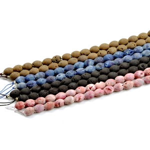 Handmade geode agate drum beads in brown, blue and pink for DIY jewelry making