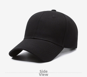 Detail view of cotton twill fabric texture on a plain black baseball cap for unisex