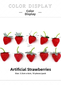 Set of 10 realistic artificial strawberries with size dimensions for DIY floral crafts