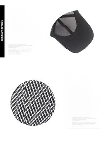 Detailed view of the breathable mesh polyester fabric and reinforced brim of a black cap