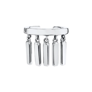 Minimalist silver geometric bar earring with five hanging rectangular fringe pendants