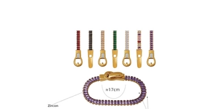Detail of 17cm gold-plated bangle with magnetic buckle and rectangle-cut purple zircons