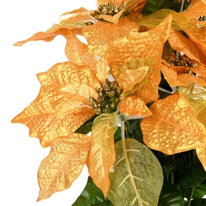 Elegant orange gold artificial Poinsettia flower decoration with glitter mesh petals